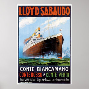 Pôster SS Conte Biancamano - propaganda do navio do