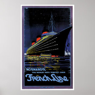 Poster SS Normandie French Line Vintage Ship Ad