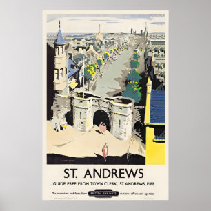 Poster St Andrews Fife Escócia Grã-Bretanha Antigo
