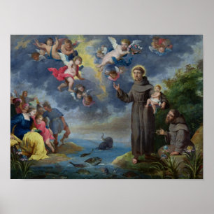 Pôster St Anthony de Pádua que Preaching aos peixes