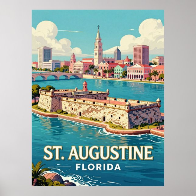 Poster St. Augustine Flórida Viagem Cidade Histórica 🏰 (Frente)