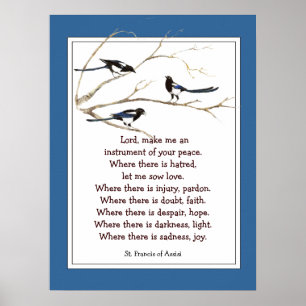 Poster St Francis da oração de Assisi com pássaros do