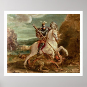 Pôster St George que massacra o dragão, (óleo no painel