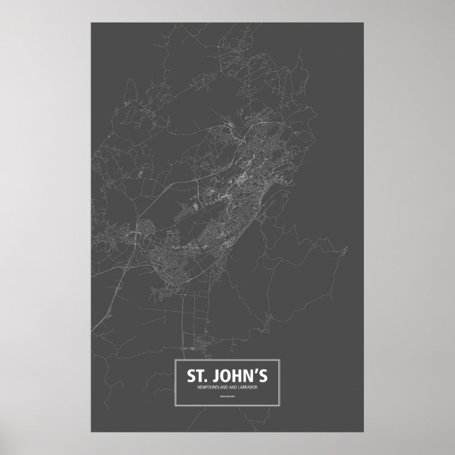 Poster St. John's, Terra Nova e Labrador (branco no preto (Frente)