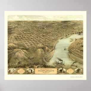 Pôster St Joseph, mapa panorâmico do MO - 1868