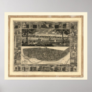 Pôster St Louis, mapa panorâmico do MO - 1848