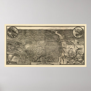 Pôster St Louis, mapa panorâmico do MO - 1876