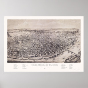 Pôster St Louis, mapa panorâmico do MO - 1894