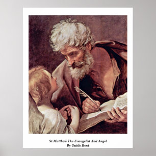Pôster St Matthew o evangelista e o anjo por Guido Reni