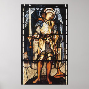 Pôster St Michael por Burne Jones, arcanjo do vintage