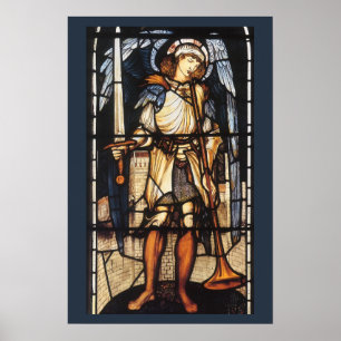 Pôster St Michael por Burne Jones, arcanjo do vintage