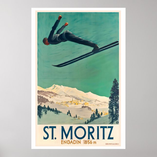Poster St. Moritz Engadin Suíça Viagem Antiga (Frente)