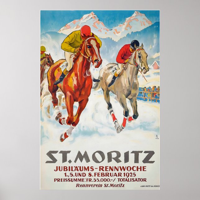 Poster St Moritz Jubiläums-Rennwoche 1925 Suíça (Frente)