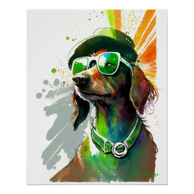 Pôster St Patricks Day - Dachshund Dog Irish Costume (Frente)