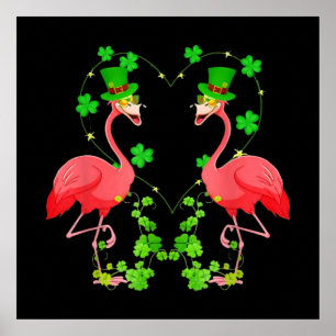 Poster St Patrick's Day Flamingo Shamrock Heart
