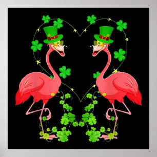 Poster St Patrick's Day Flamingo Shamrock Heart