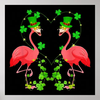 Poster St Patrick's Day Flamingo Shamrock Heart