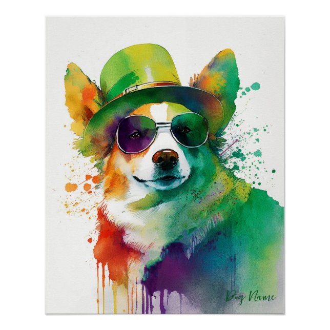 Pôster St Patricks Day - Funny Corgi Dog Irish Costume (Frente)