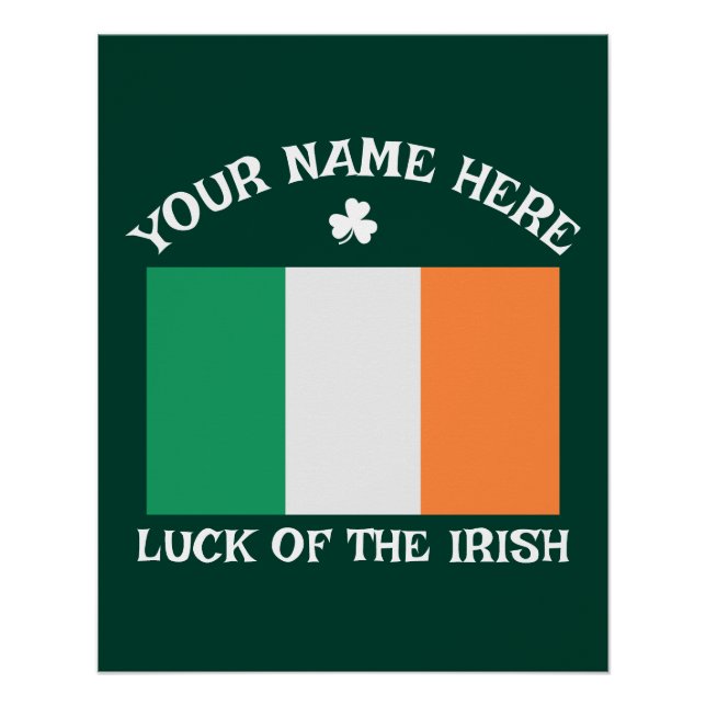 Pôster St Patrick's Day Ireland Flag Custom Name Shamrock (Frente)