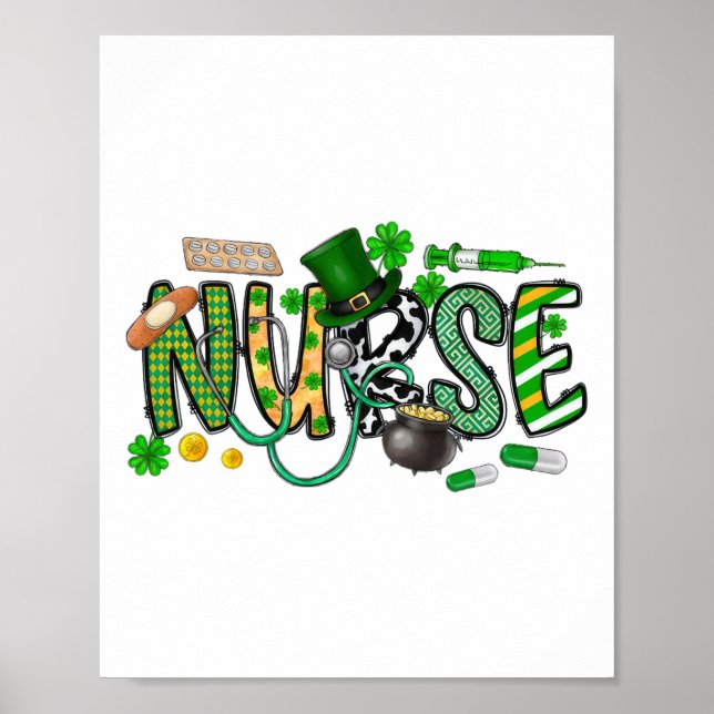 Poster St Patrick's Day Irish Nurse Shamrock  (Frente)