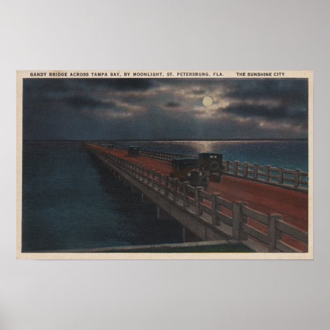 Poster St. Petersburg, FL - Moonlit View of Gandy (Frente)