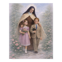 St. Therese Guiando Crianças Rosas Católico