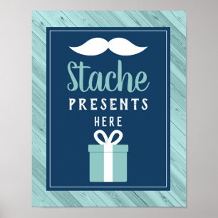 Poster Stache apresenta aqui o sinal, azul e aqua