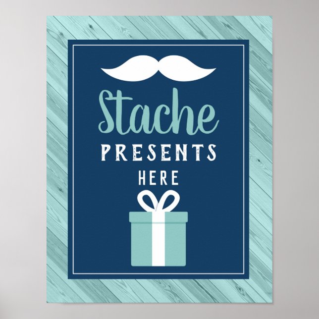 Poster Stache apresenta aqui o sinal, azul e aqua (Frente)