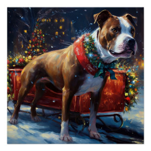 Pôster Staffordshire Bull Terrier Festas de Natal