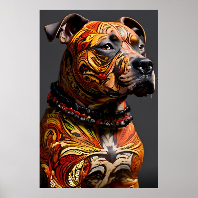 Poster Staffordshire Bull Terrier, no quarto do guerreiro (Frente)