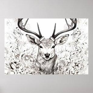 Poster Stag Deer Peaceful Nature - Desenho Da Prairie