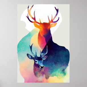 Poster Stag Deer Wild Nature Cores De Animais Pintura