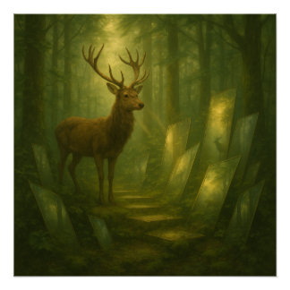Pôster Stag in the Enchanted Forest Mirror Path – GeoWild