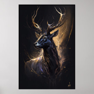 Poster Stag Retrait Animal Nature Wildlife Dark Painting