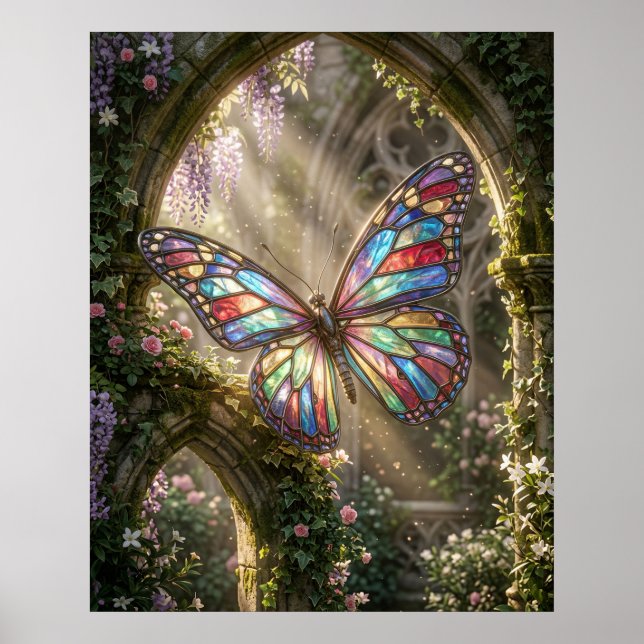 Poster Stained Glass Butterfly Bloom (Frente)