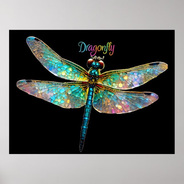 Poster Stained Glass Colorful Dragonfly (Frente)