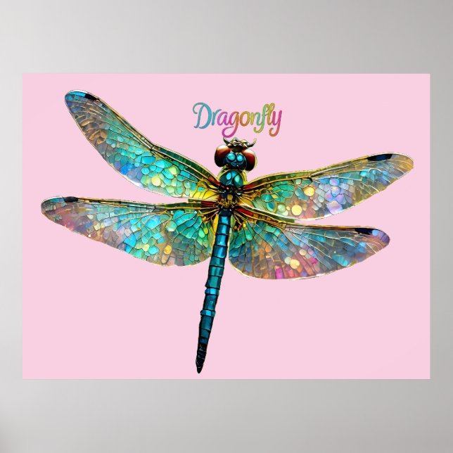 Poster Stained Glass Colorful Dragonfly (Frente)
