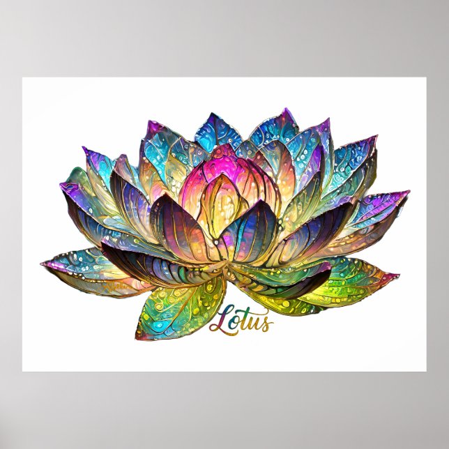 Poster Stained Glass Colorful Lotus Flower on White (Frente)