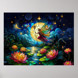 Poster Stained Glass Moonlight Flight Fairy 