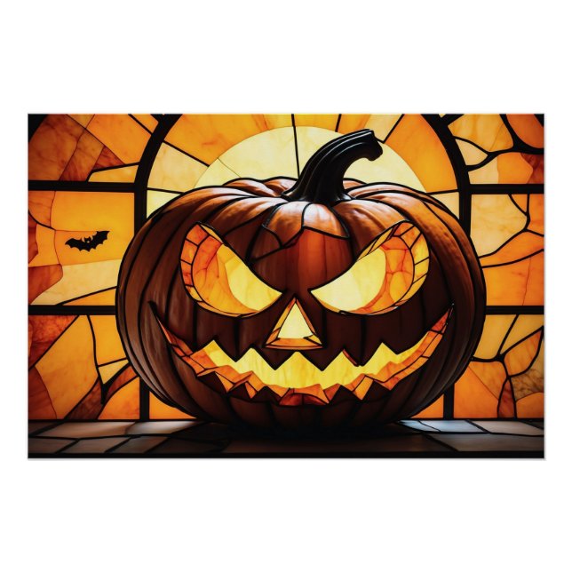 Pôster Stained Glass Scary Halloween Jack-O-Lantern  (Frente)