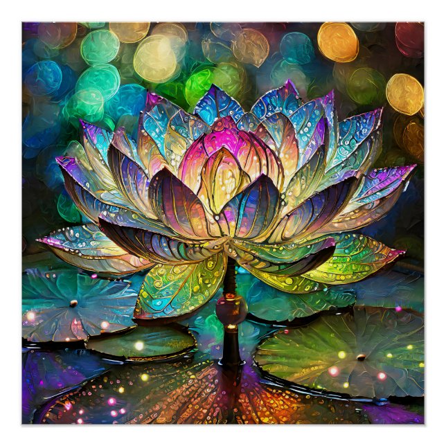 Pôster Stained Glass Vibrant Lotus Flower (Frente)