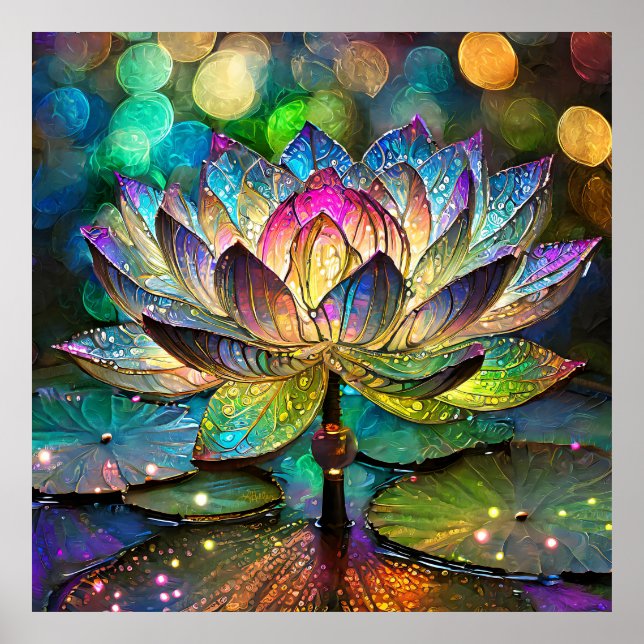 Poster Stained Glass Vibrant Lotus Flower (Frente)