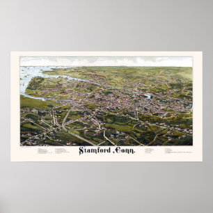 Poster Stamford, CT Mapa Panorâmico - 1883