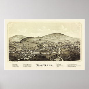 Pôster Stamford, mapa panorâmico de NY - 1890