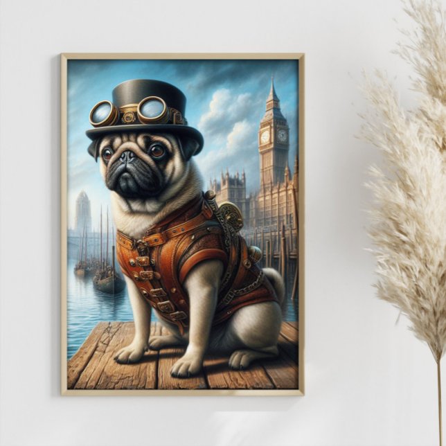 Poster Stampunk Pug Surreal Art Old London Docs (Criador carregado)