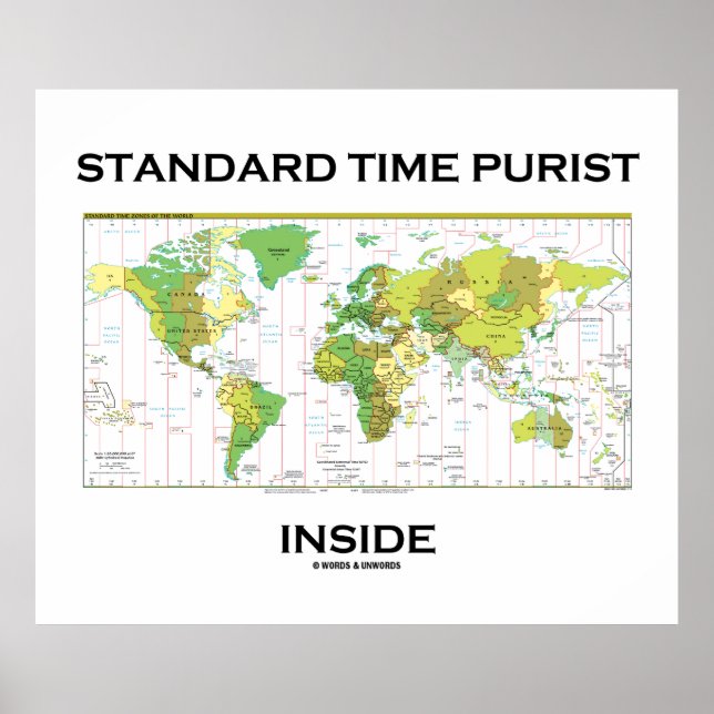 Pôster Standard Time Purist Inside (Time Zones World Map) (Frente)