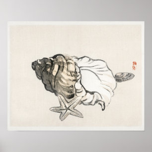 Poster Star fish e Conchby Kōno Bairei (1844-1895)