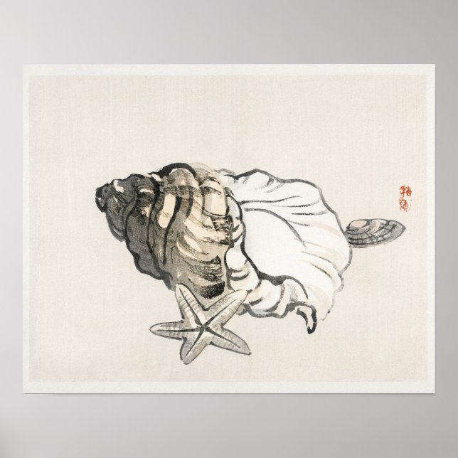 Poster Star fish e Conchby Kōno Bairei (1844-1895) (Frente)
