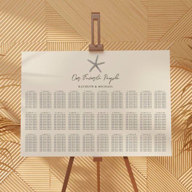 Poster Starfish Beach Wedding 30 Mesa Seating Charts (Criador carregado)