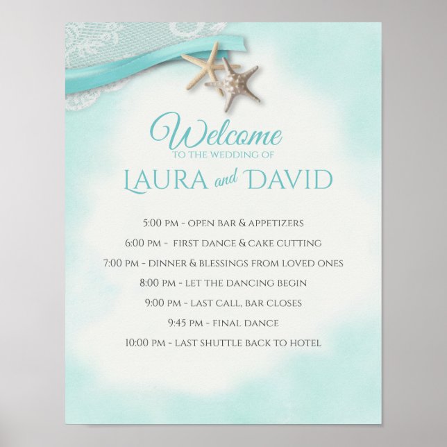 Poster Starfish Beach Weding Welcome and Timeline Sign (Frente)